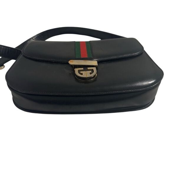 Gucci black leather web accent and gold GG lock shoulder - Picture 11 of 16